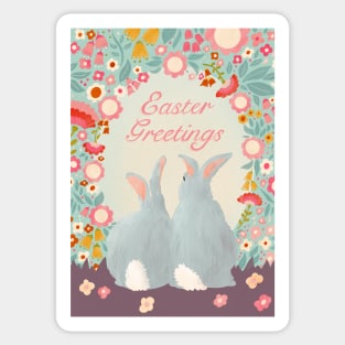 Easter Greetings Bunnies and Flowers paper cut art Sticker